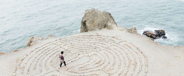 Walking a labyrinth by the ocean